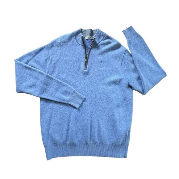 Peter Millar Crown Carmel CC 1/4 Zip Pullover Flannel Wool Blend Blue Large Men - Picture 1 of 9